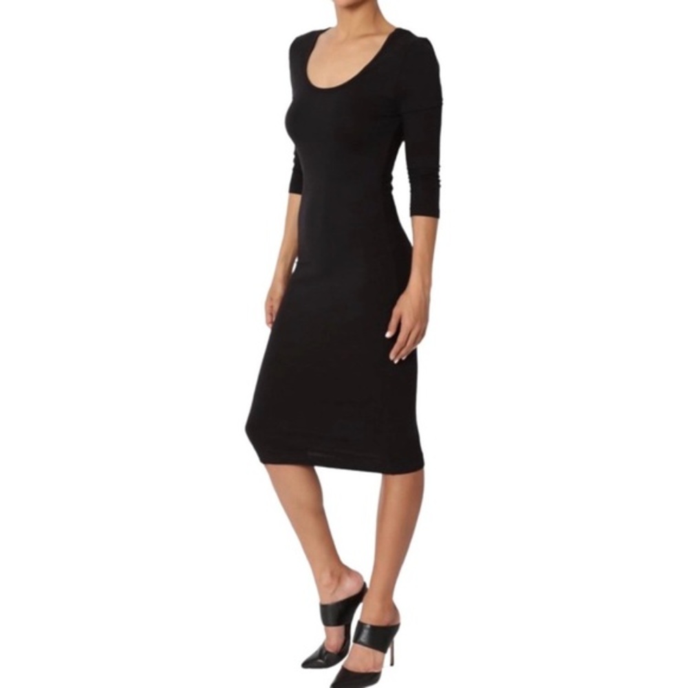 BAR III WOMENS SCOOP NECK 3/4 SLEEVE BODYCON MIDI DRESS